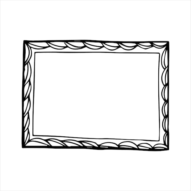 Ручной рисунок прямоугольной рамки в стиле каракулей Черно-белая векторная иллюстрация