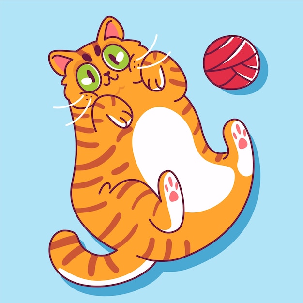 Нарисованная рукой иллюстрация шаржа толстого кота