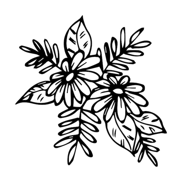 Нарисованная вручную цветочная композиция в черно-белом цвете