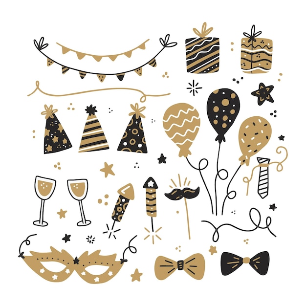 Vector hand drawn new year party element collection
