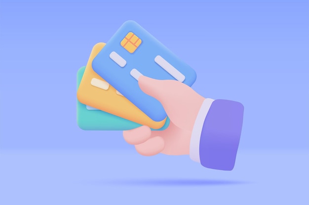 Vector hand holding a phone online payment by credit card cashless society 3d illustration