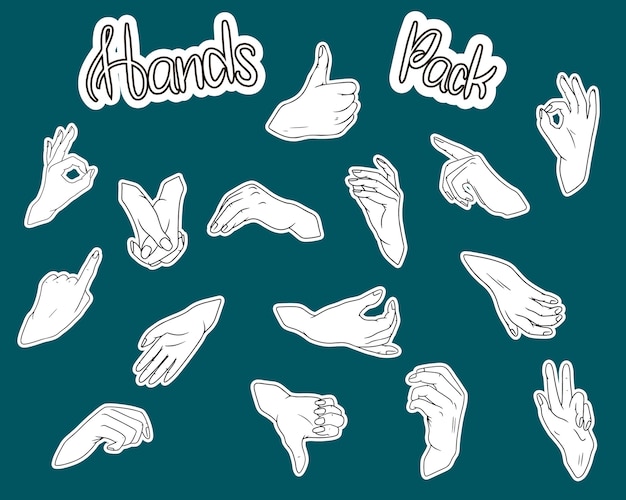Вектор Руки жесты и символы. нарисованные мультяшные руки.