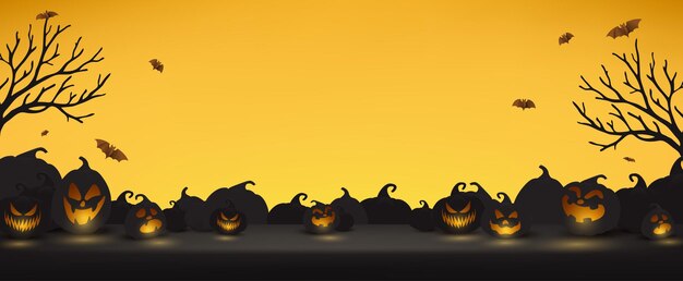 Вектор Счастливый баннер хэллоуина с копией пространства тыквы хэллоуина и ночной сценой