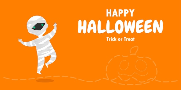 Happy Halloween трюк или угощение в плоском стиле, мумия и веселая вечеринка, шаблон приглашения на вечеринку