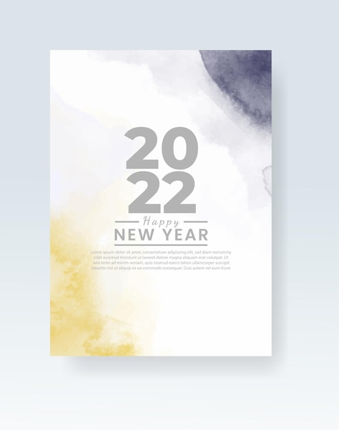 Плакат с новым годом 2022 или шаблон карты с брызгами акварельной стирки