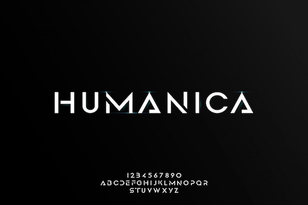 Vector humanica, an abstract futuristic alphabet font with technology theme. modern minimalist typography design