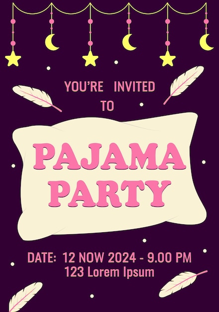 Вектор Приглашение на пижаменную вечеринку принесите подушку тематическая вечеринка холостяков или вечеринка дня рождения векторная иллюстрация