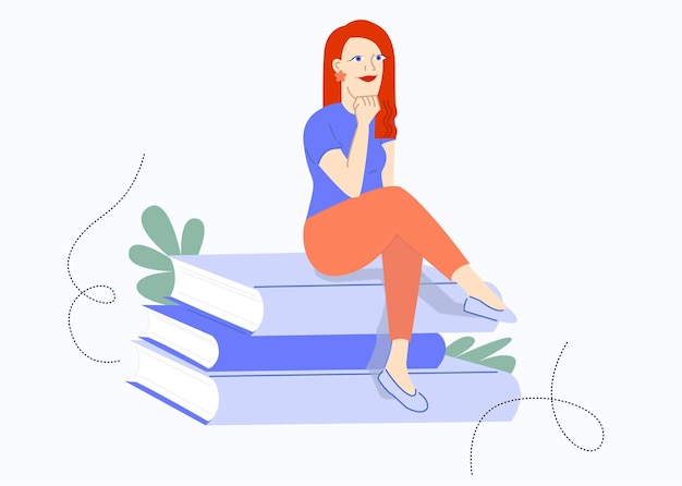 Вектор Иллюстрация девушки, сидящей на книгах