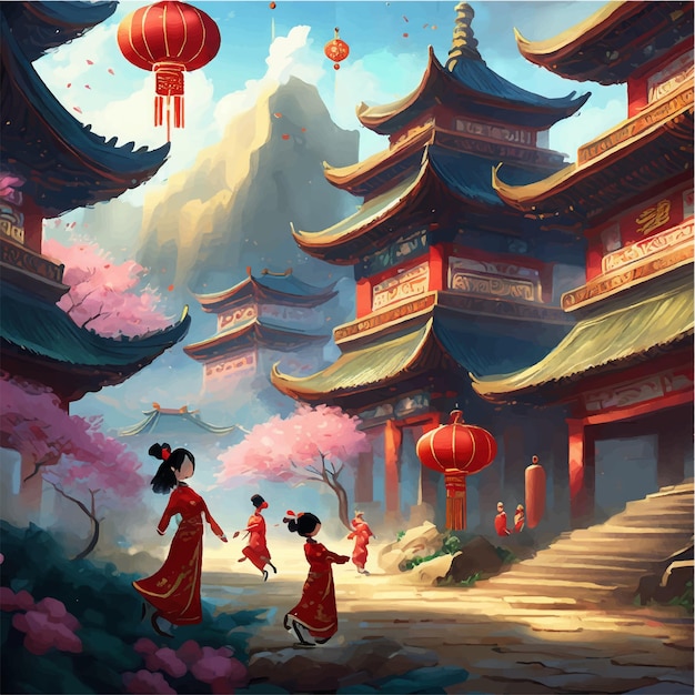 Вектор Иллюстрация яркого фона китайского нового года