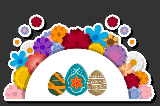 Вектор Иллюстрация на тему празднования праздника пасхи с охотой красочных ярких яиц