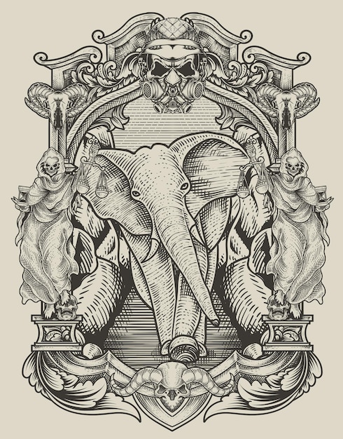 Вектор Иллюстрация старинный слон в стиле гравюры