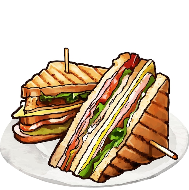 Vector illustratie van een broodje op een bord