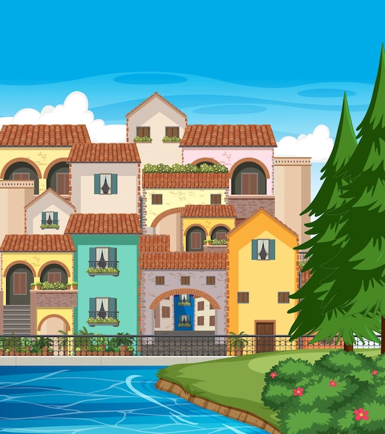 Дом в городском стиле в Италии и строительный ландшафт