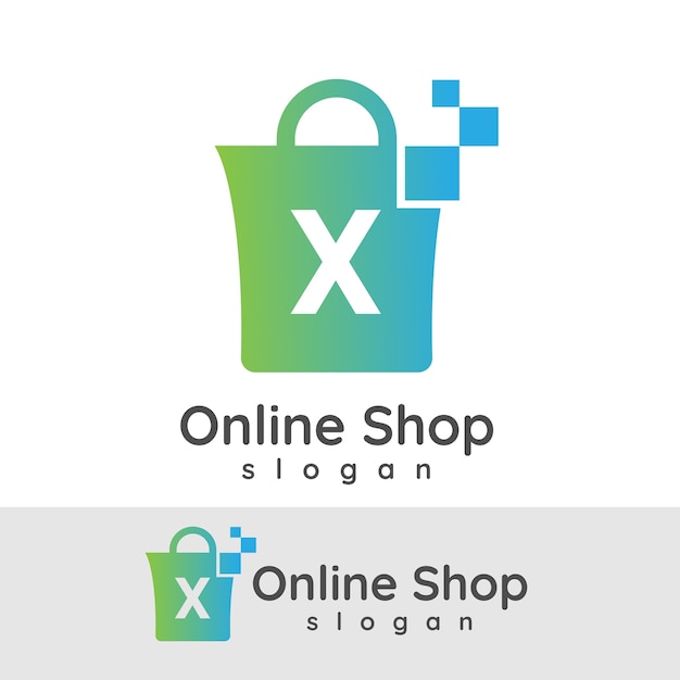 온라인 쇼핑 초기 문자 X 로고 디자인