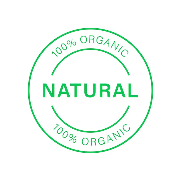 Вектор Значок зеленой линии органического натурального продукта. 100-процентная марка биоорганического продукта.