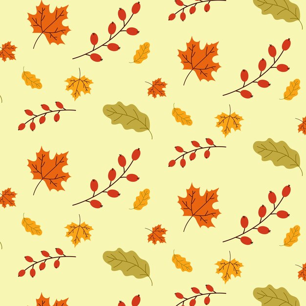 осенние листья и роуэн бесшовный рисунок на бежевом праздничном фоновом дизайне для текстильных блокнотов