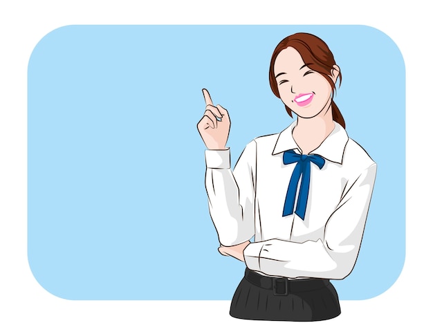Vector lovely girl in uniform thai student will presenting and smiling face over blue background