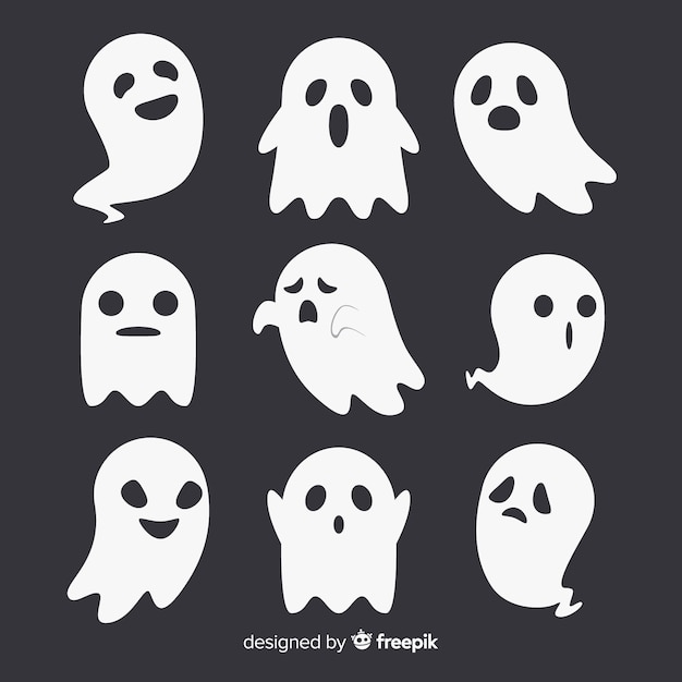 Прекрасная коллекция призрак Хэллоуина с плоским дизайном