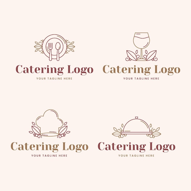 Вектор Линейные плоские логотипы общественного питания