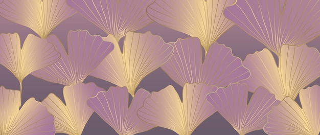 Вектор Роскошная векторная иллюстрация с золотым гинкго билоба на фиолетовом фоне для декора покрывает фоновые открытки и презентации