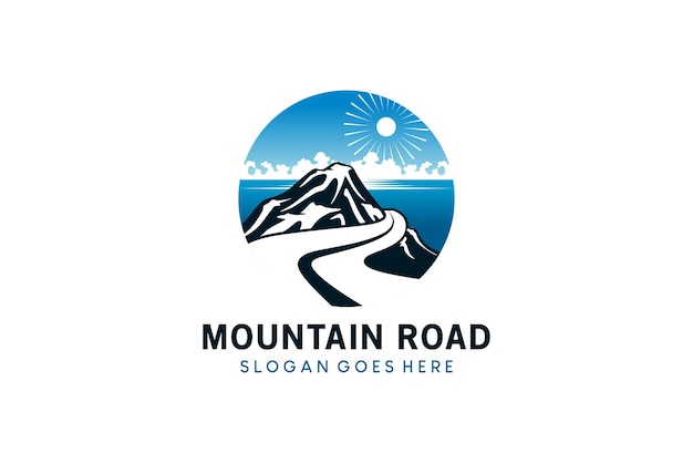 Vector mountain road logo design vector illustration of mountain winding path with ocean panorama
