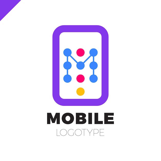 Vector mobiele telefoon app brief m logo pictogram ontwerpelementen sjabloon