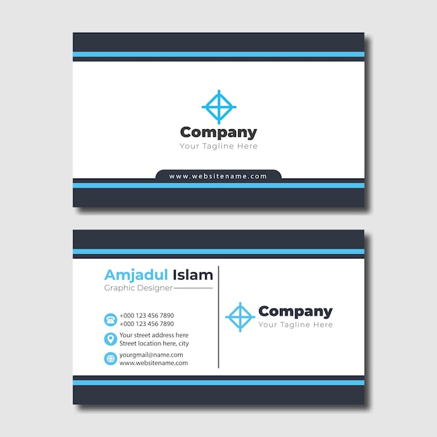 Современный креативный белый шаблон визитной карточки корпоративная визитная карточка синий черный и белый