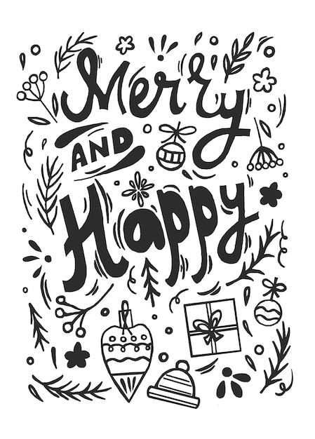 Вектор Счастливого рождества doodle зимние каникулы открытка