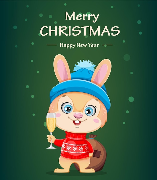 С Новым годом и Рождеством Милый мультяшный кролик