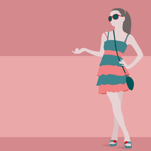 Vettore illustrazione minimalista di una donna in prendisole e occhiali da sole