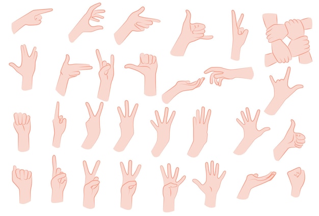Вектор Минималистичный набор линейных иллюстраций положения рук и жестов