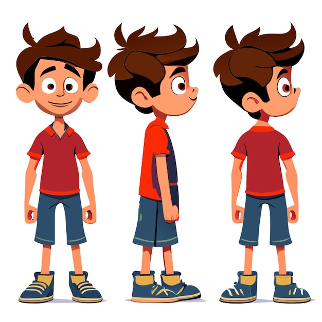 Vector no background side view and back view of a pretty asia boy full bodyincluding head and feet summer