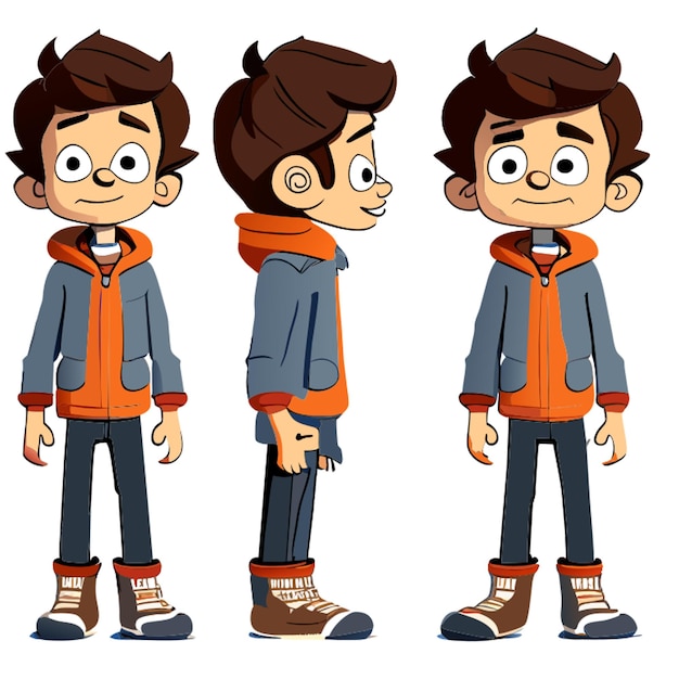 Vector no background side view and back view of a pretty asia boy full bodyincluding head and feet winter