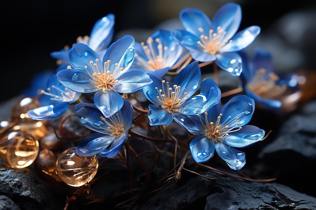 Вектор Маленькие дикие голубые цветы на размытом фоне природы