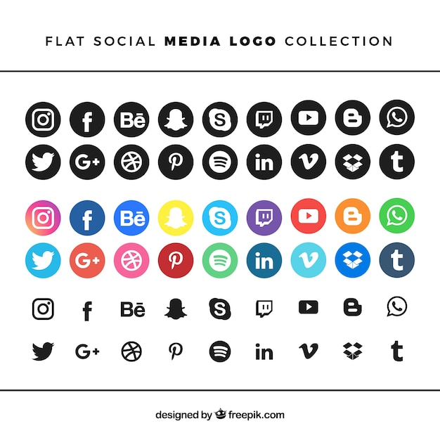 Social media logos collection in flat style