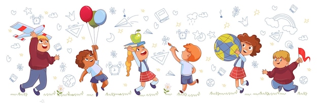 Вектор Школьный набор в мультяшном дизайне. на этой забавной и красочной иллюстрации восхитительная картинка «снова в школу».