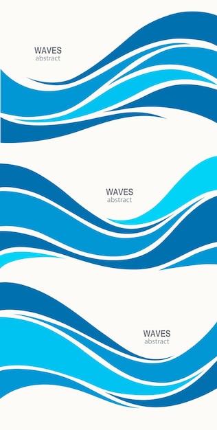 Вектор Набор морских узоров со стилизованными синими волнами на светлом фоне логотип water wave абстрактный дизайн косметика surf sport концепция логотипа значок aqua