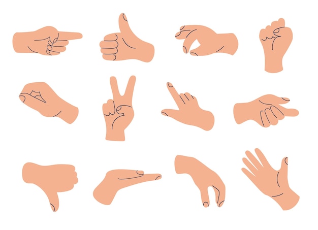 Вектор Набор жестов рук символов в модном плоском стиле коммуникационные эмоджи векторные ручные рисунки