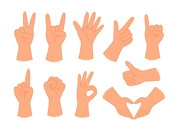 Вектор Набор рук, показывающих различные жесты для иллюстрации концепции языка сигналов
