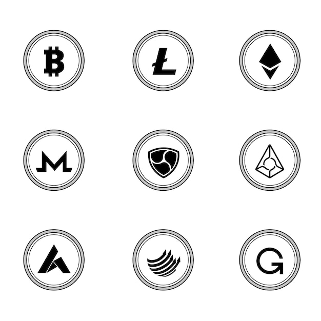 Set of coin cryptocurrency symbols or icons.