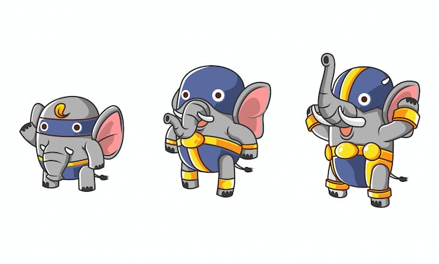 Набор изометрических слонов героя эволюции персонажа