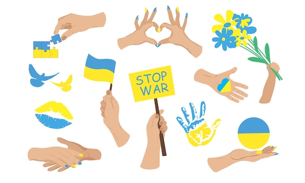 Набор иконок наклейки остановить войну в Украине