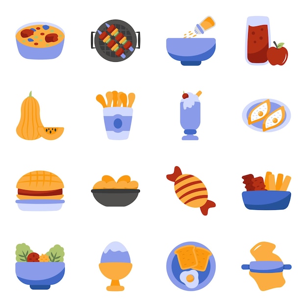 Vector set van voedsel en fruit plat pictogrammen