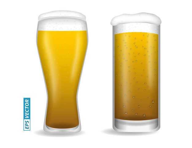 Vector set van realistische bierglazen geïsoleerd of verticaal close-up bier vol glas met bubble eps vector