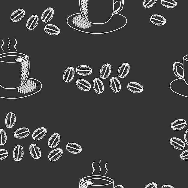 Вектор Безшовная картина кофе с чашкой кофе и кофейными зернами 3