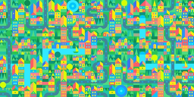 Vector seamless abstract cartoon urban vector bauhaus swiss geometric city pattern design