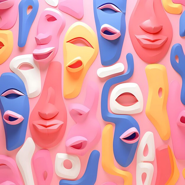Вектор Бесшовный рисунок с красочными масками на розовом фоне 3d-иллюстрация