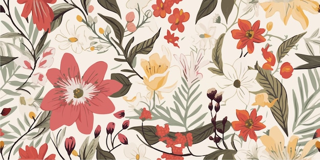 花と植物のシームレスなパターン 可愛い手描きの抽象的な花のプリント モダンな漫画