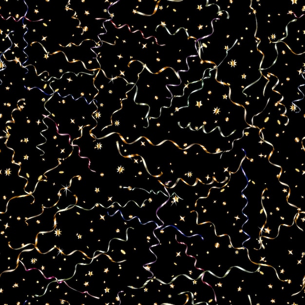 Seamless pattern with serpentines and stars on black