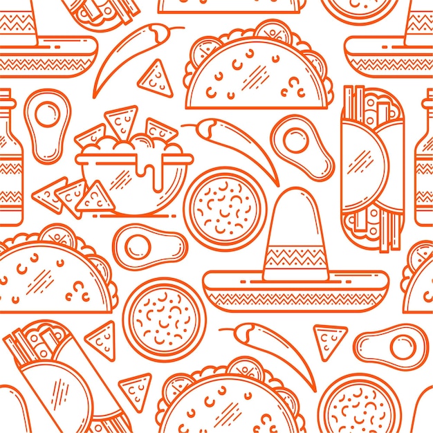 Vector sketch set of mexican food objects